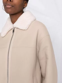 12 STOREEZ CHAMPAGNE Veste Bomber En Peau Retournée Femme -12 STOREEZ Soldes Magasin 17658460 37225747 600