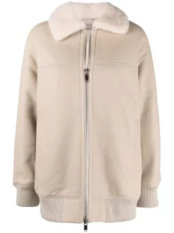 12 STOREEZ CHAMPAGNE Veste Bomber En Peau Retournée Femme