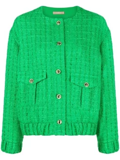12 STOREEZ GREEN Veste Bomber En Tweed Femme