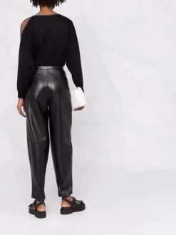 12 STOREEZ Pantalon Taille-haute à Fini Poli BLACK -12 STOREEZ Soldes Magasin 17660066 37248832 600