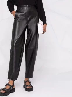 12 STOREEZ Pantalon Taille-haute à Fini Poli BLACK -12 STOREEZ Soldes Magasin 17660066 37249097 600