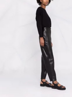 12 STOREEZ Pantalon Taille-haute à Fini Poli BLACK -12 STOREEZ Soldes Magasin 17660066 37249099 600