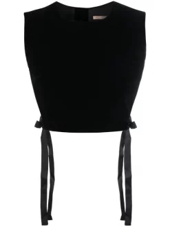 12 STOREEZ Haut Crop En Velours BLACK