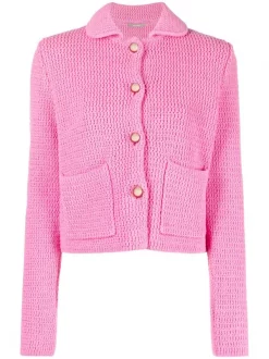 12 STOREEZ PINK Veste Boutonnée à Design En Crochet Femme