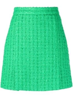 12 STOREEZ Minijupe En Tweed à Taille Haute GREEN