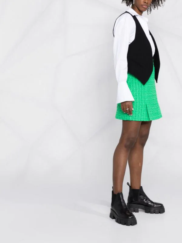 12 STOREEZ Minijupe En Tweed à Taille Haute GREEN 4 12 STOREEZ Minijupe En Tweed à Taille Haute GREEN – Image 4