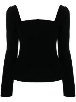 12 STOREEZ Blouse à Encolure Carrée BLACK