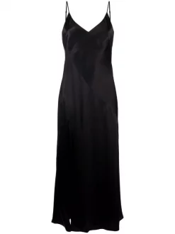 12 STOREEZ Robe En Soie à Col V BLACK