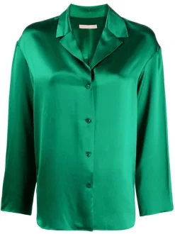 ( Nouvelle Collection ) 12 STOREEZ Chemise En Soie Ă Manches Longues GREEN