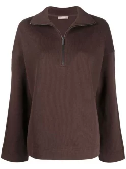 ( Nouvelle Collection ) 12 STOREEZ Bitter Chocolate Pull Nervuré à Col Zippé Femme