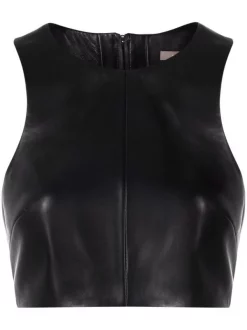 ( Nouvelle Collection ) 12 STOREEZ Débardeur Crop En Cuir BLACK