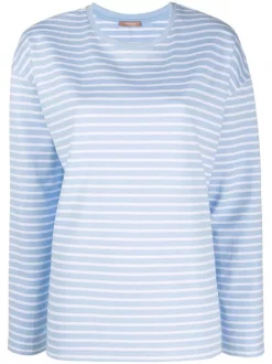 ( Nouvelle Collection ) 12 STOREEZ T-shirt Rayé à Manches Longues SKY BLUE