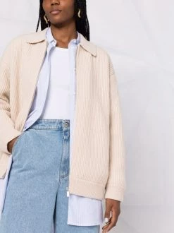 ( Nouvelle Collection ) 12 STOREEZ Light-beige Cardigan Zippé En Maille Nervurée Femme -12 STOREEZ Soldes Magasin 17946107 38154471 600