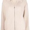 ( Nouvelle Collection ) 12 STOREEZ Light-beige Cardigan Zippé En Maille Nervurée Femme