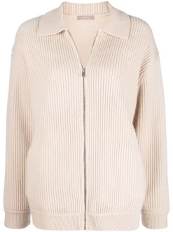 ( Nouvelle Collection ) 12 STOREEZ Light-beige Cardigan Zippé En Maille Nervurée Femme