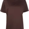 ( Nouvelle Collection ) 12 STOREEZ Bitter Chocolate T-shirt En Coton à Col Rond Femme