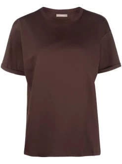 ( Nouvelle Collection ) 12 STOREEZ Bitter Chocolate T-shirt En Coton à Col Rond Femme