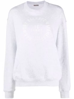 ( Nouvelle Collection ) 12 STOREEZ LIGHT GREY Sweat En Coton à Logo Imprimé Femme