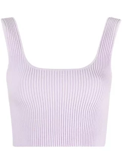 ( Nouvelle Collection ) 12 STOREEZ Haut Crop En Maille Nervurée LIGHT LILAC