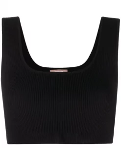 ( Nouvelle Collection ) 12 STOREEZ BLACK Haut Crop En Maille Nervurée Femme