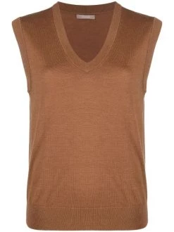 ( Nouvelle Collection ) 12 STOREEZ DARK CAMEL Débardeur En Laine Mérinos Mélangée Femme