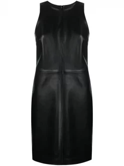 ( Nouvelle Collection ) 12 STOREEZ Robe Courte En Cuir à Design Sans Manches BLACK