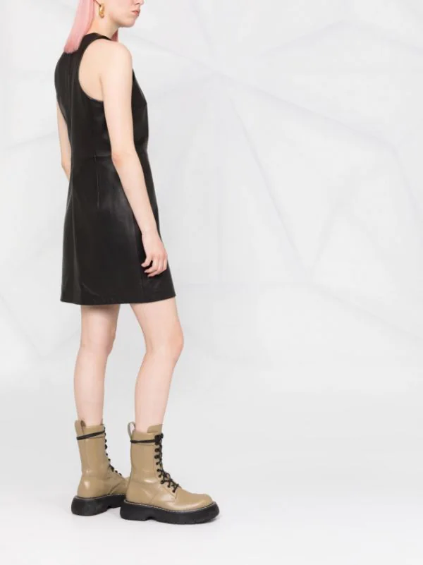 ( Nouvelle Collection ) 12 STOREEZ Robe Courte En Cuir à Design Sans Manches BLACK 6 ( Nouvelle Collection ) 12 STOREEZ Robe Courte En Cuir à Design Sans Manches BLACK – Image 6