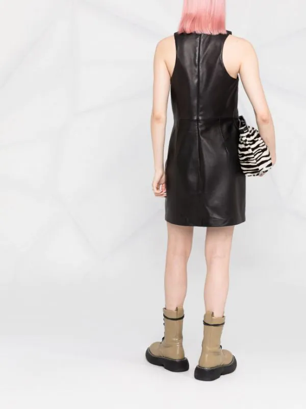 ( Nouvelle Collection ) 12 STOREEZ Robe Courte En Cuir à Design Sans Manches BLACK 4 ( Nouvelle Collection ) 12 STOREEZ Robe Courte En Cuir à Design Sans Manches BLACK – Image 4
