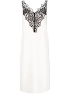 ( Nouvelle Collection ) 12 STOREEZ Milk Robe-nuisette Mi-longue à Empiècements En Dentelle Femme