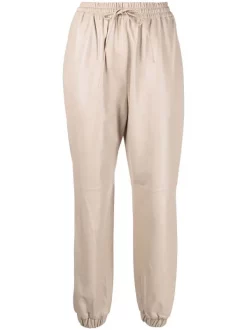 ( Nouvelle Collection ) 12 STOREEZ LIGHT BEIGE Pantalon De Jogging Fuselé En Cuir Femme