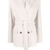 ( Nouvelle Collection ) 12 STOREEZ LIGHT GREY Blazer Croisé à Taille Ceinturée Femme