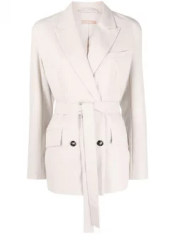 ( Nouvelle Collection ) 12 STOREEZ LIGHT GREY Blazer Croisé à Taille Ceinturée Femme